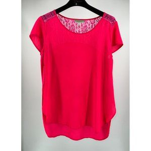 Ladies Neon Pink Decree Slit Side Lace Blouse Size Medium